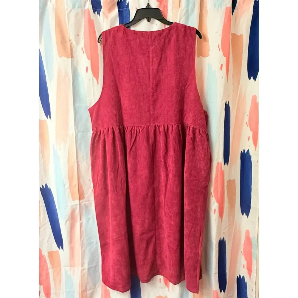 NWOT Zenana Outfitters Magenta Corduroy Overall Pocket Sleeveless Dress Size XL - Picture 8 of 13